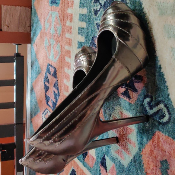 Silver Platinum Joey O Peep Toe High Heels - Picture 3 of 5